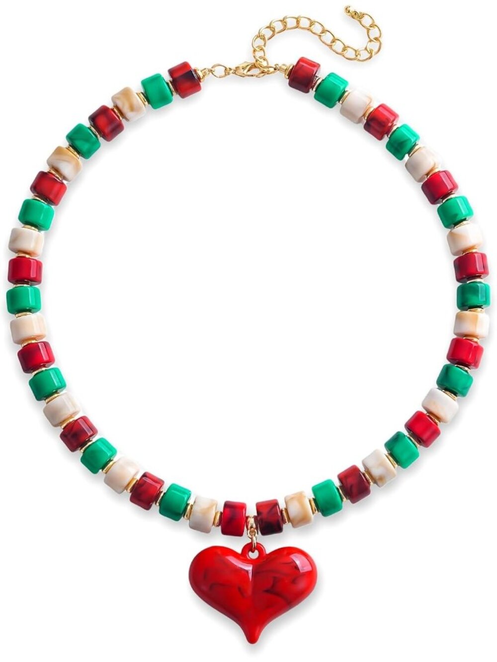 Women's Christmas Acrylic Beaded Choker Necklace Chunky Heart Pendant Jewelry